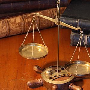 scales of justice in law office