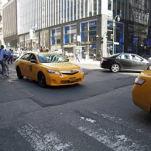 New York Taxis on street