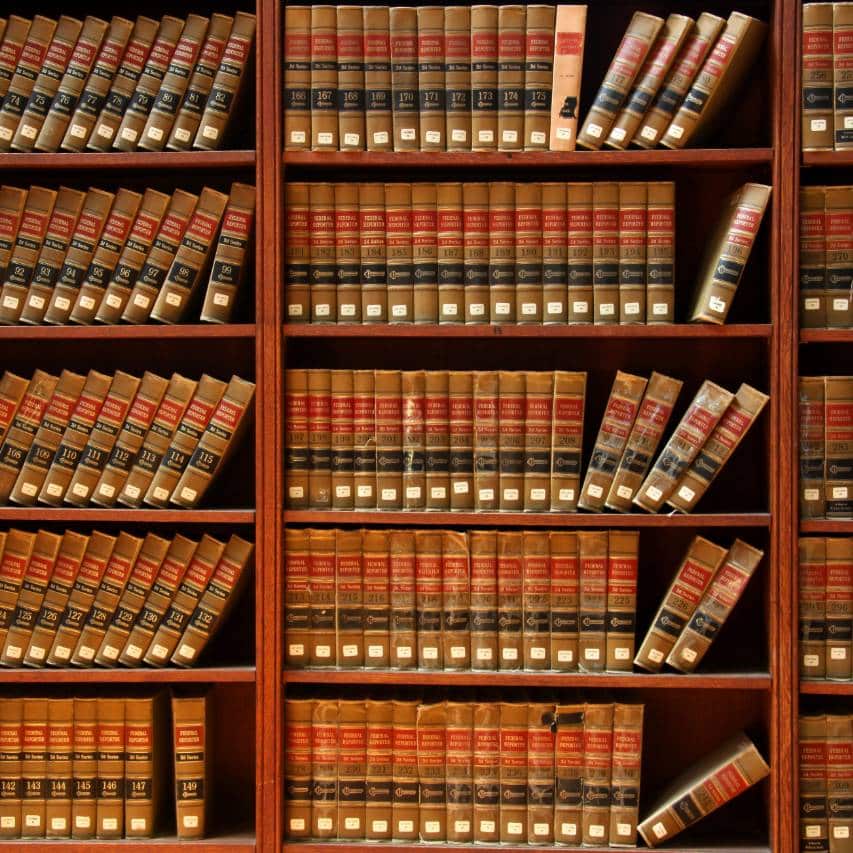bookshelf of law books