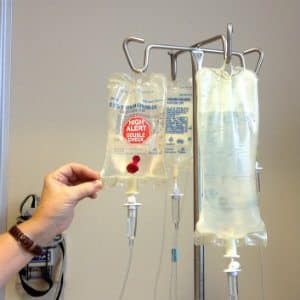 fluid bags with chemotherapy inside