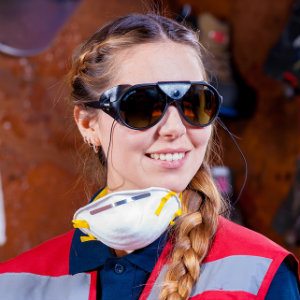 industrial worker with protective goggles